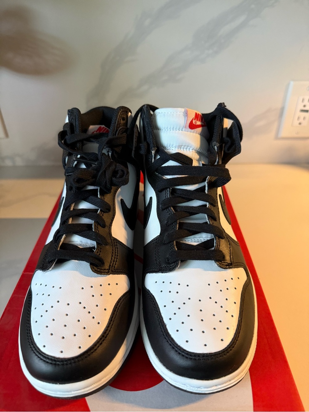 Nike Women’s Dunk Black/White High-Top Sneakers with Red Accent